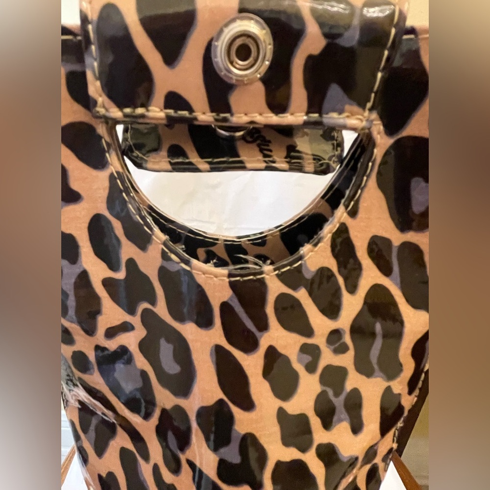 Consuela Leopard Print Wine Tote Carrier Glossy Coated Canvas Single Bottle Bag - Picture 3 of 7